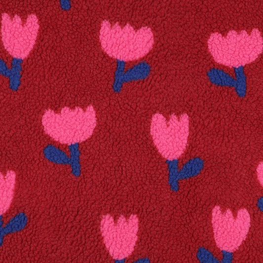 Coupon 50x60 cm Sherpa tulipes roses