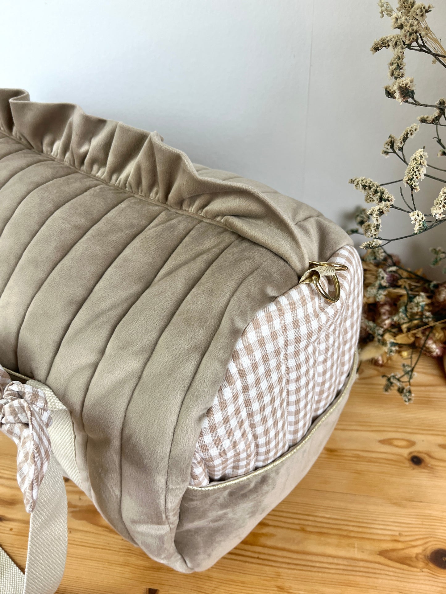 Sac Louison velours et vichy galet personnalisable