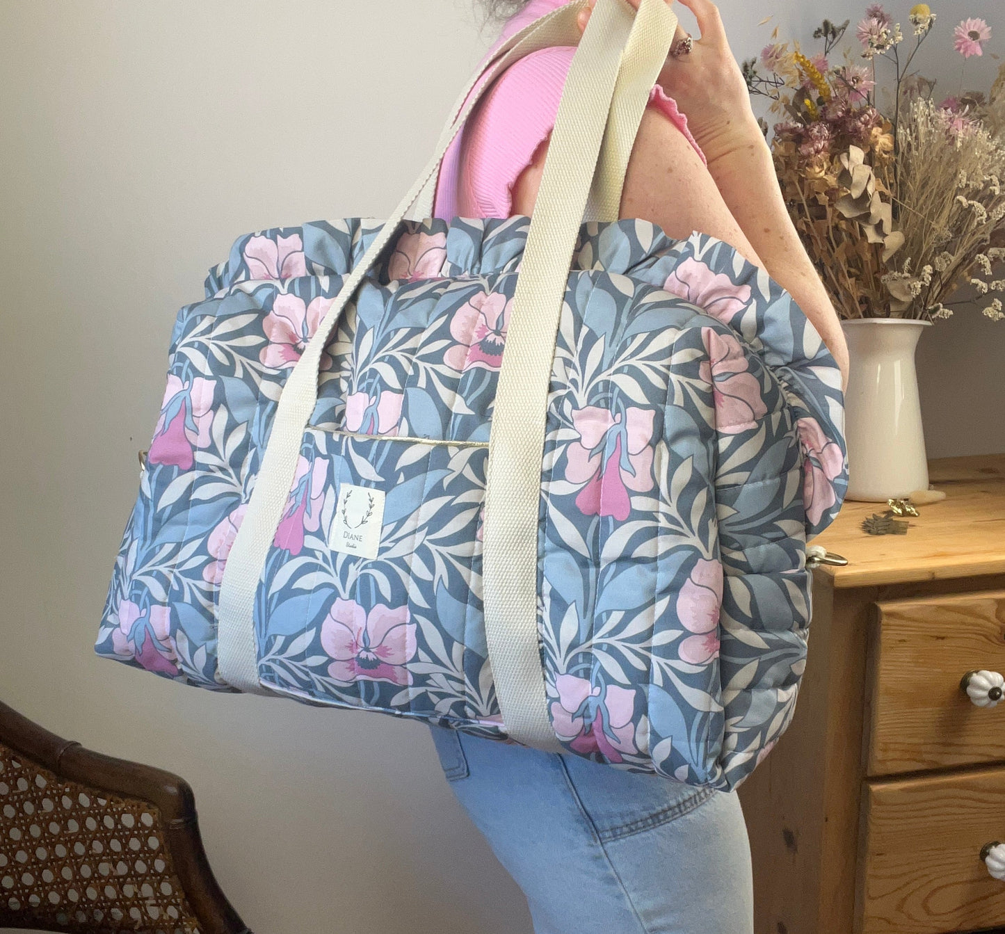 Ruffled bag and pouch set - made to order