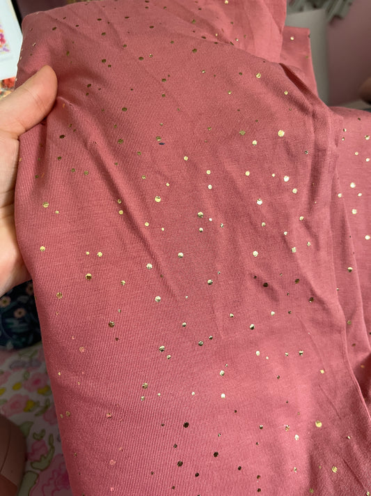 Coupon 2m jersey rose thé pois dorés