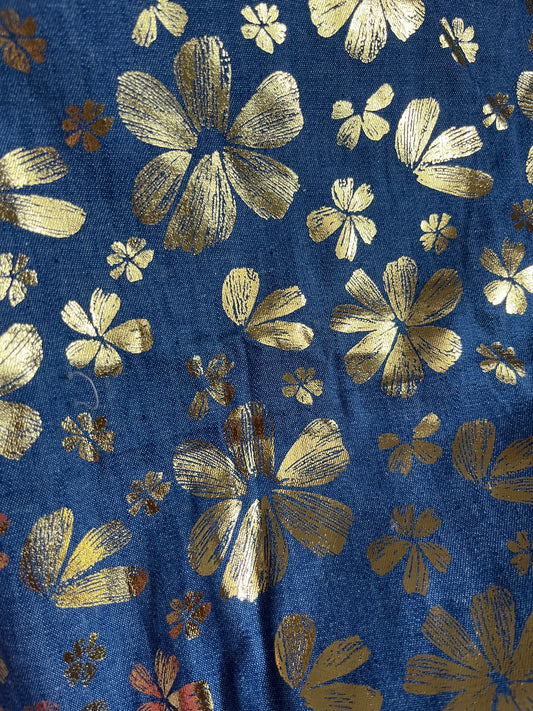 Coupon de 80x1m fleurs dorées sur fond denim