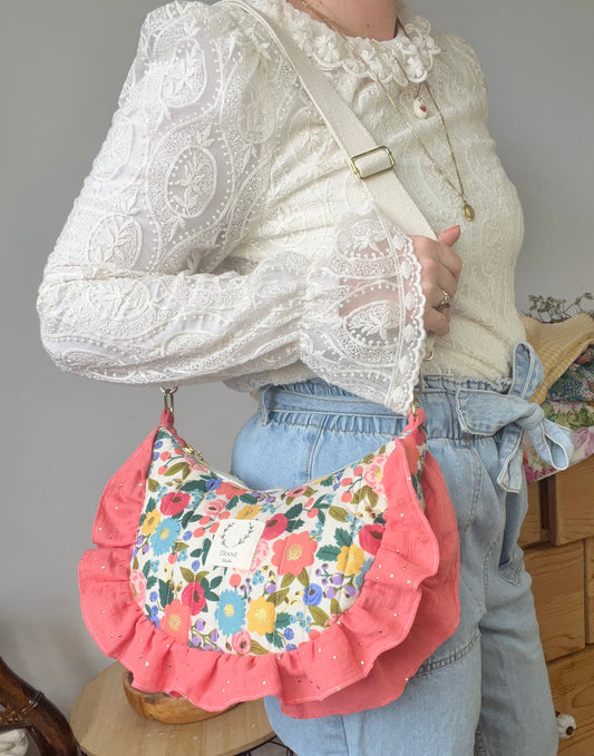 Sac Milan vintage garden crème et corail - sur commande