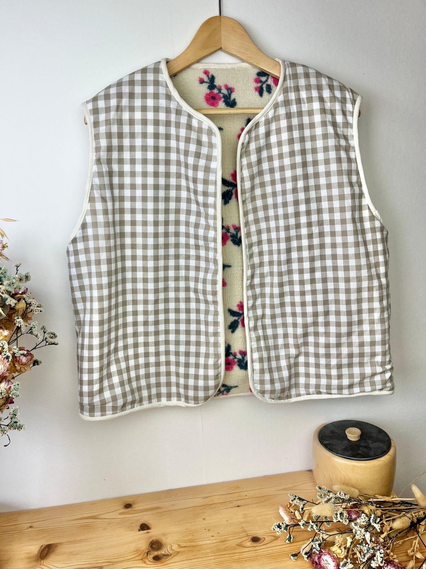 Coraliane floral cardigan with cream gingham trim - made to order