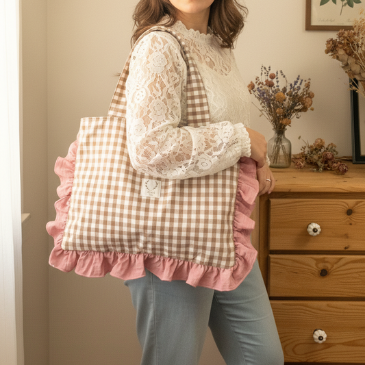 The small Margaret Annie tote bag in pink gingham