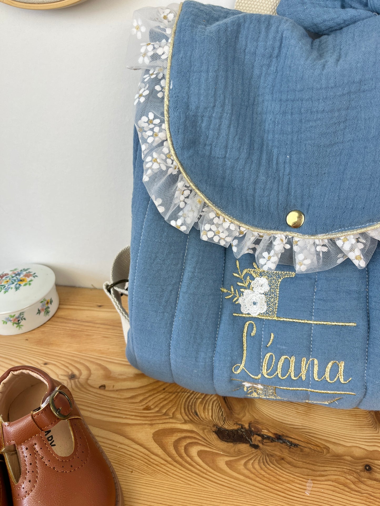 The Eglantine camel velvet backpack and Marion