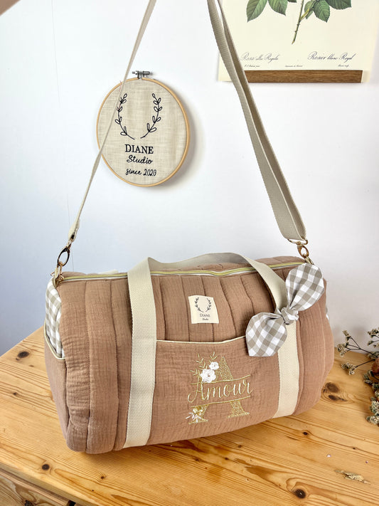 Sac Louison gaze caramel et vichy galet