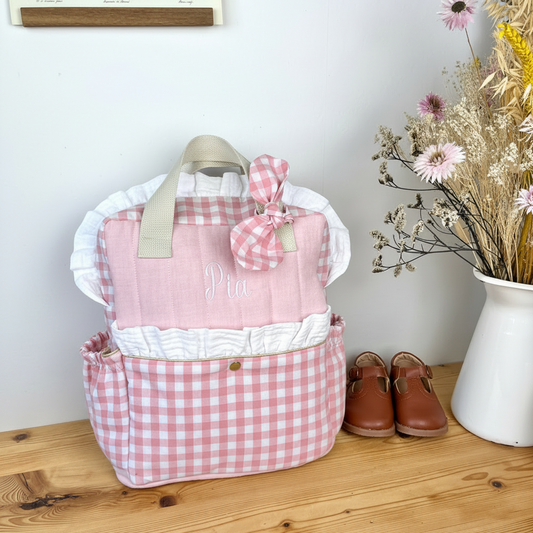 Le sac Ombeline volants, gaze et vichy rose