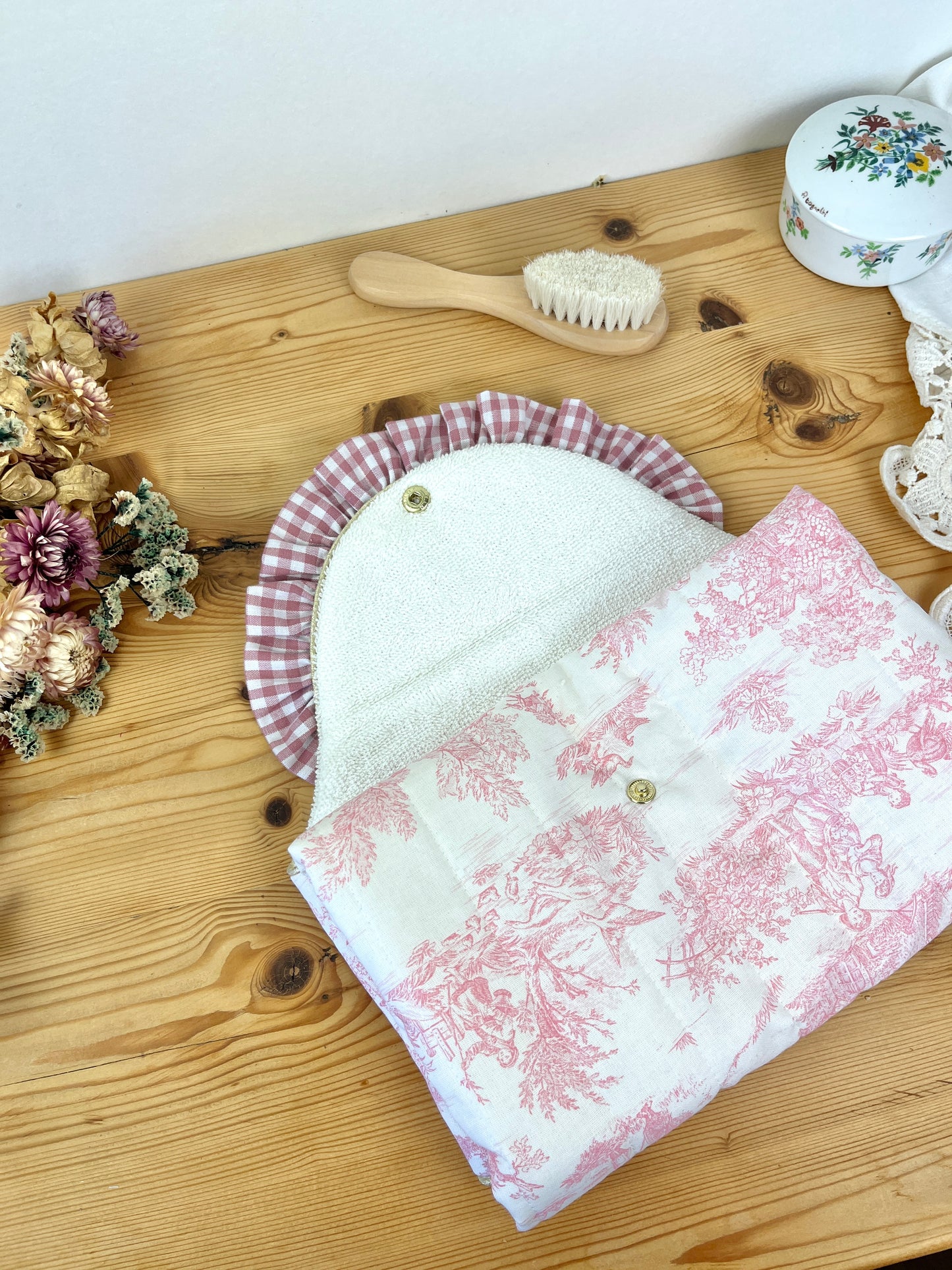 Ensemble Sac Chloé et matelas à langer toile de jouy rose