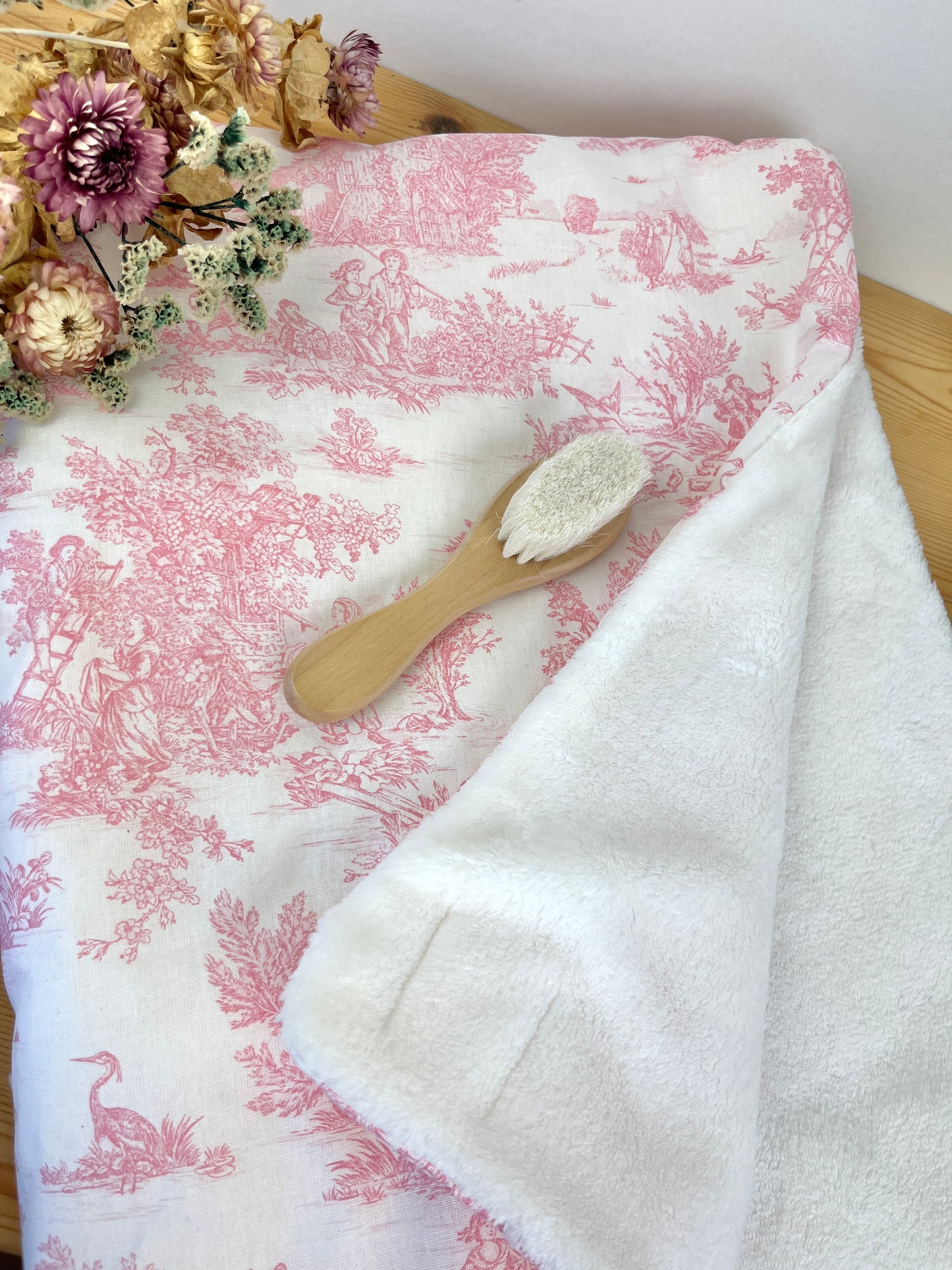 Ensemble Sac Chloé, couverture et matelas à langer toile de jouy rose