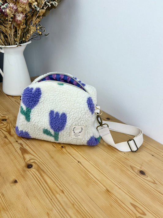 Colette le sac bandoulière sherpa tulipes violet -sur commande