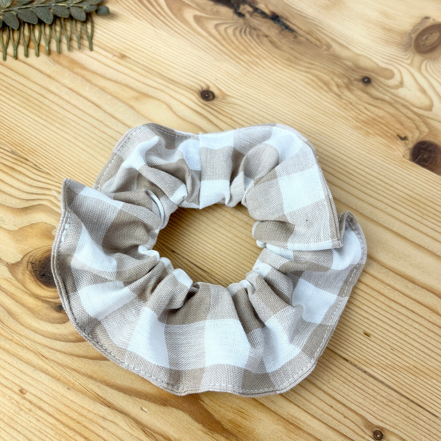 beige gingham scrunchie