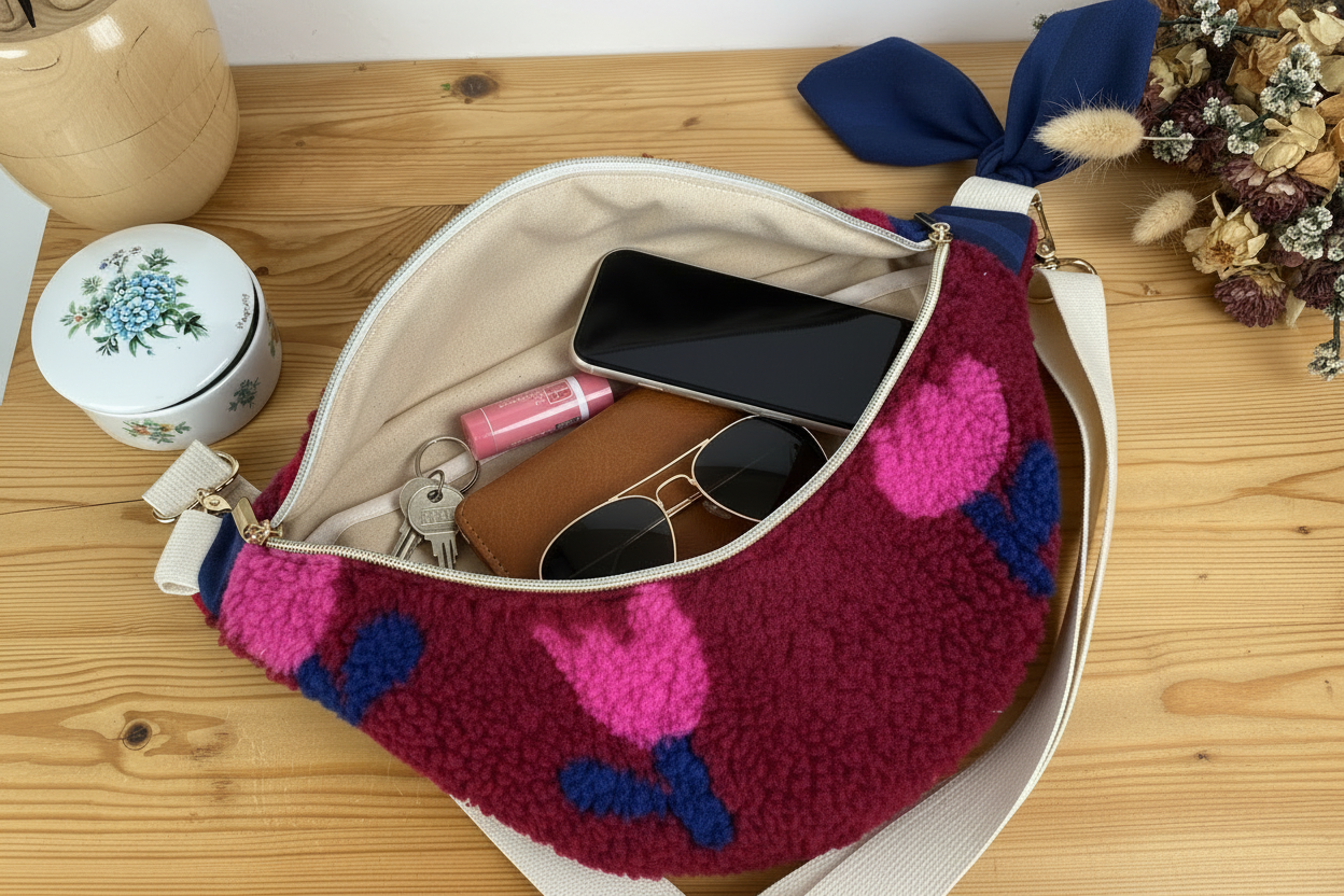 Le sac banane Eléonore sherpa tulipes roses- sur commande