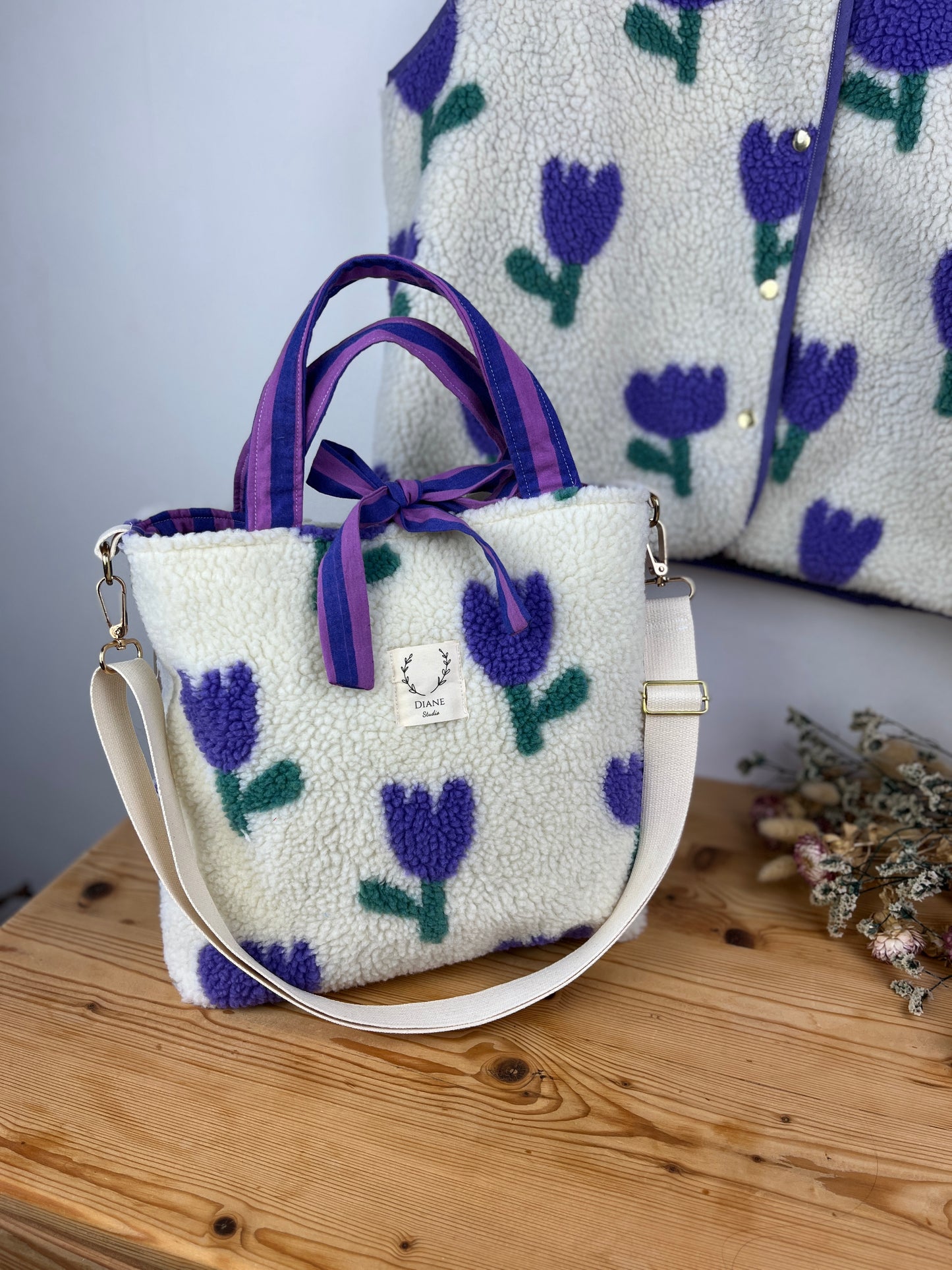 Félicie sherpa bag, mauve tulip - made to order