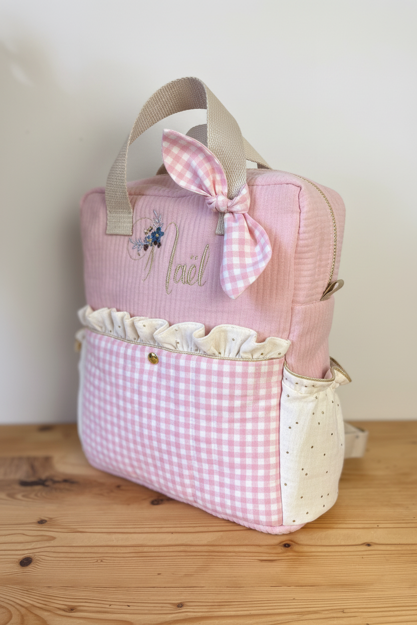 Ensemble : couverture et sac Ombeline initiale florale
