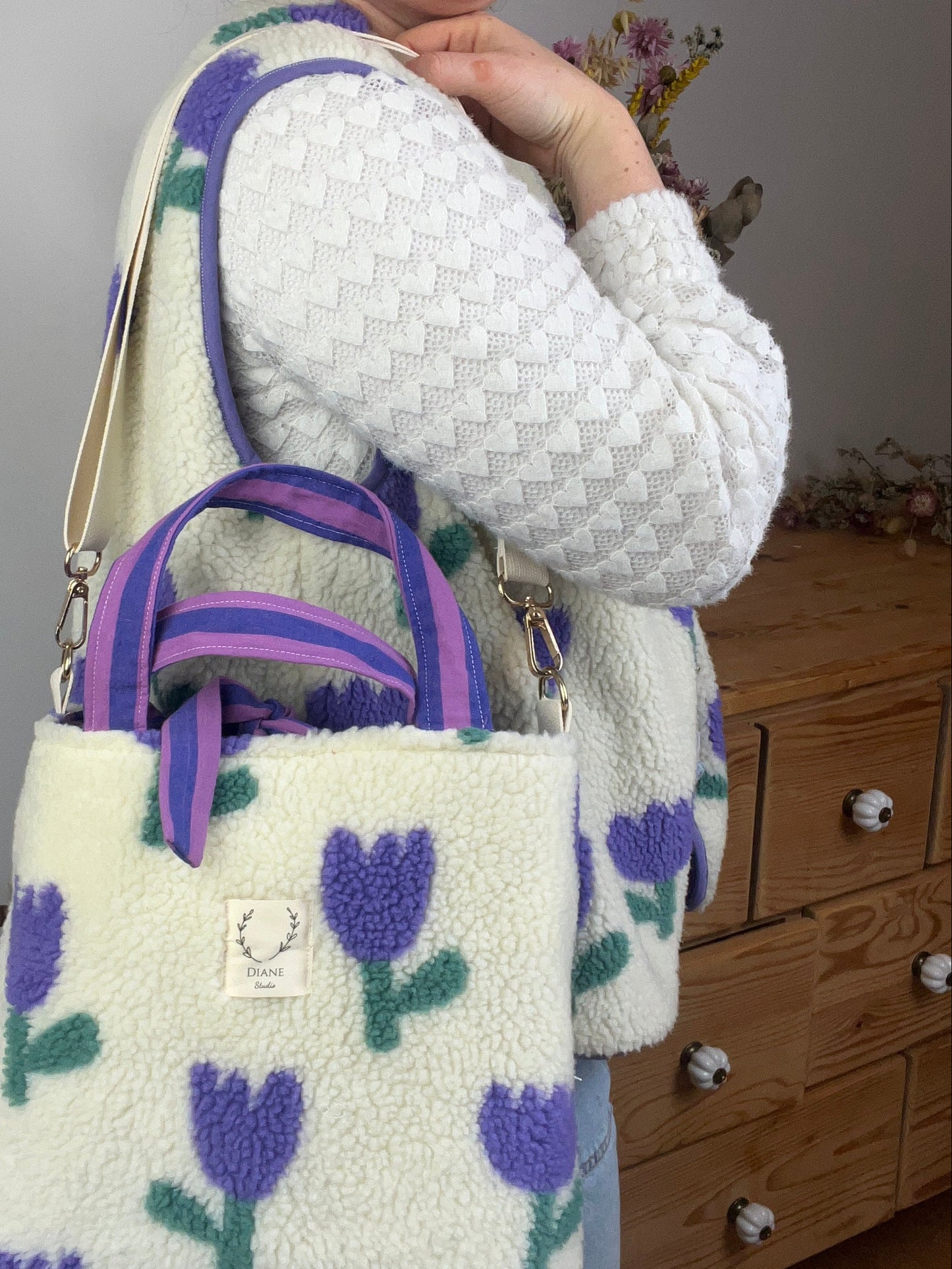 The Coraliane sherpa vest in mauve tulips - made to order