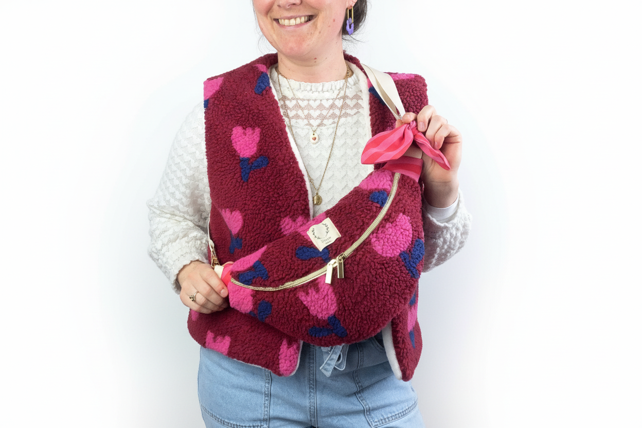The Eléonore sherpa fanny pack in pink tulips