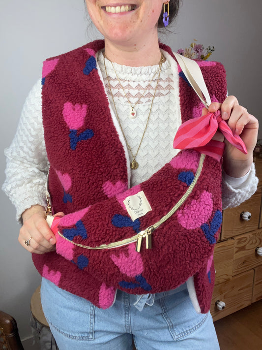 Le sac banane sherpa tulipes roses -sur commande