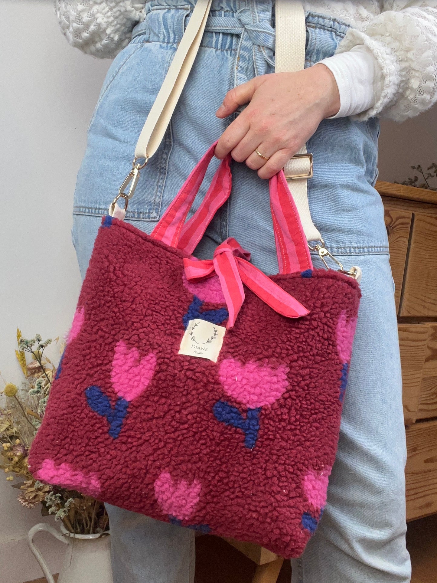 Félicie sherpa bag with tulip and rose print - made to order