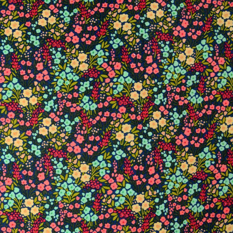 Coupon 95x50cm oton mille-fleurs fond canard