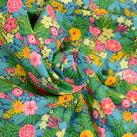 Cotton printed with flowers and ferns