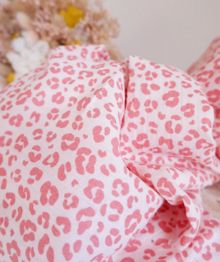 Coupon 85cmx1m30 gaze léopard rose bio France