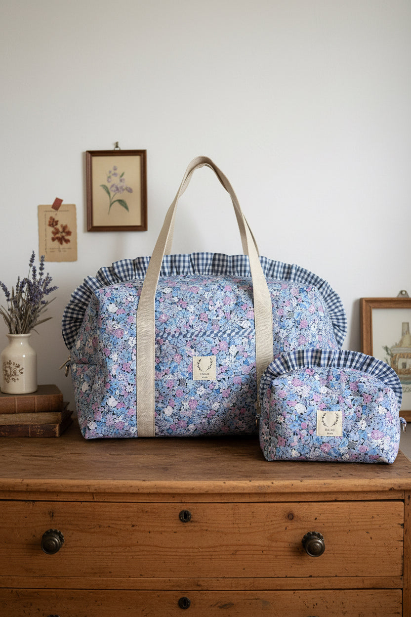 Ruffled bag and pouch set - made to order