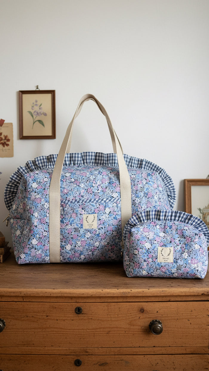 Quilted flying bag and makeup bag set - unique pieces