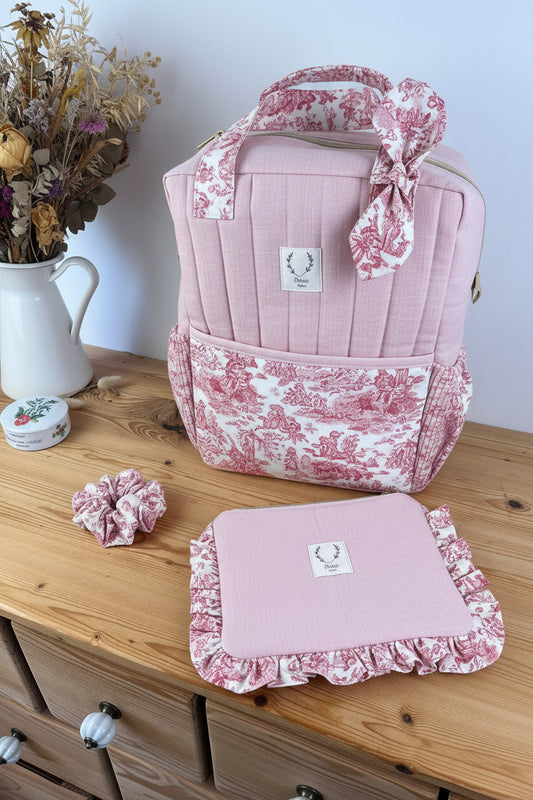 Ensemble : sac à dos Angélique, pochette Jeanne et chouchou noeud