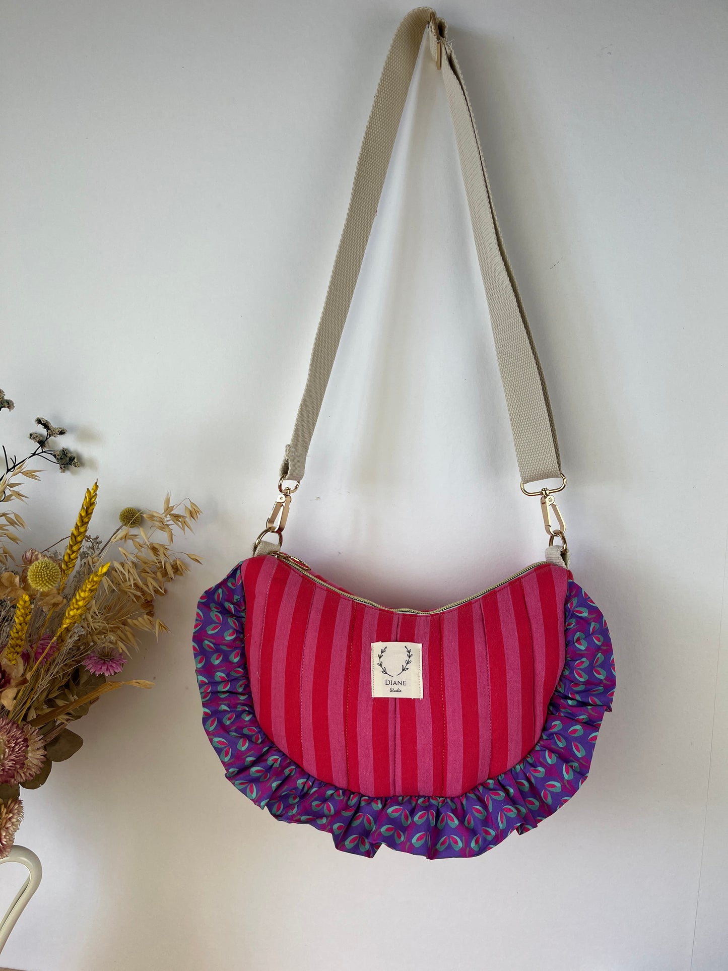 Milan the croissant bag jacquard roses and glittery tulle French-in stock