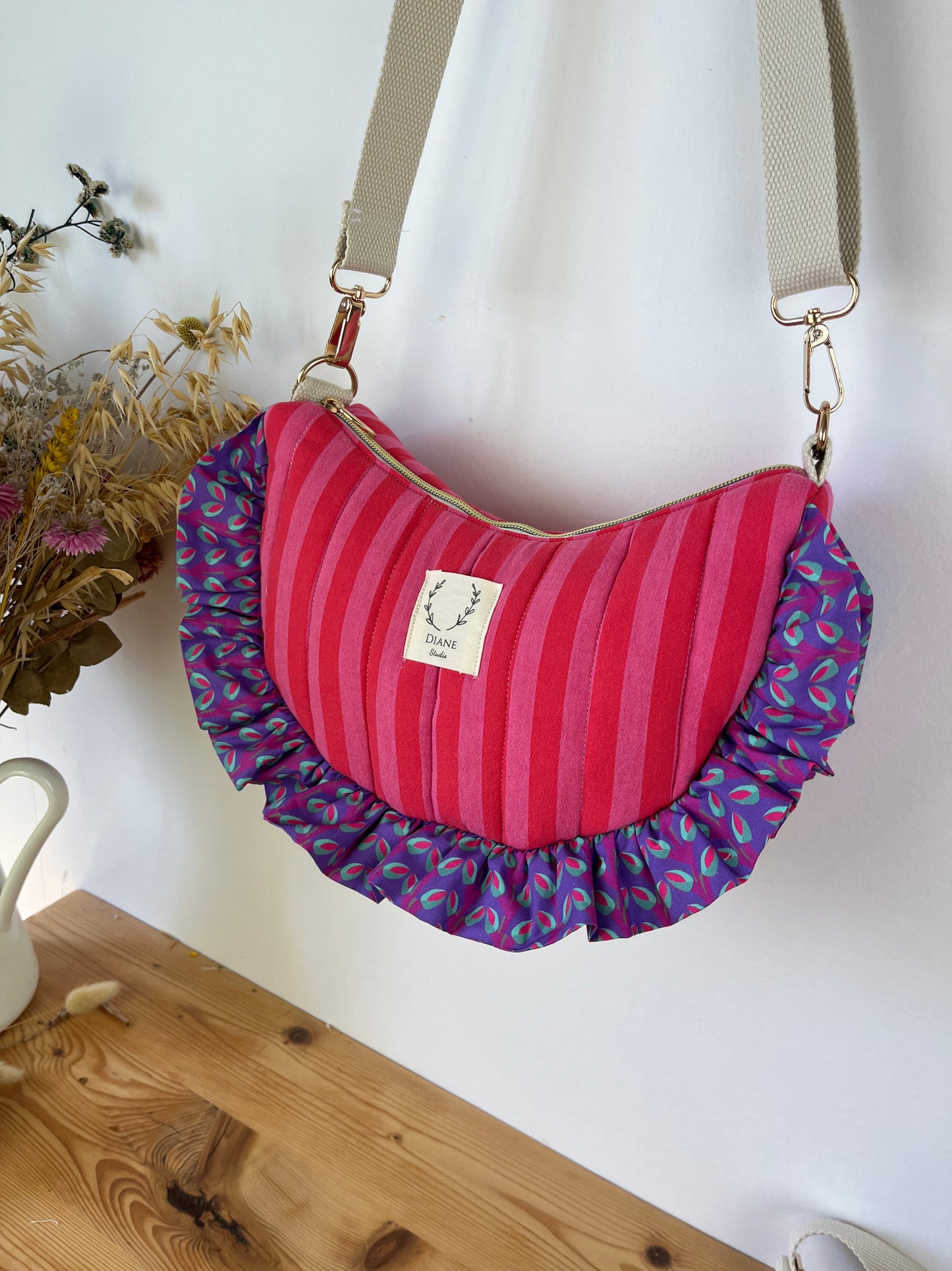 Milan the croissant bag jacquard roses and glittery tulle French-in stock