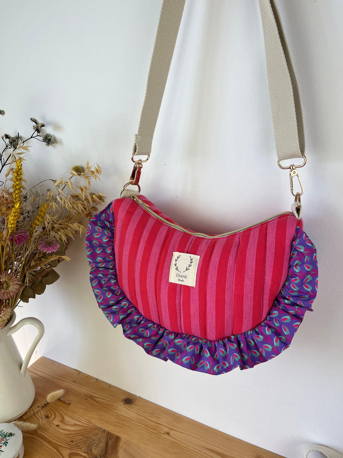 Milan the croissant bag jacquard roses and glittery tulle French-in stock
