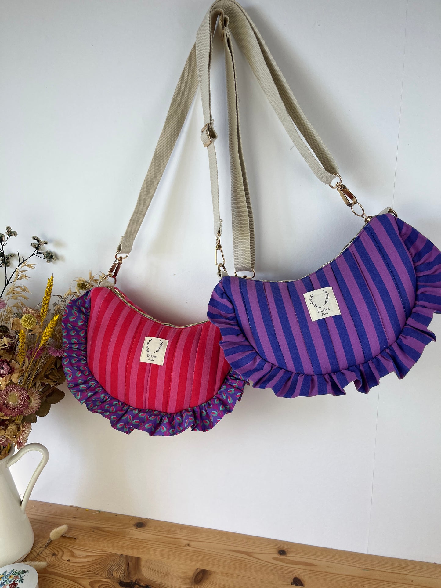 Milan the croissant bag jacquard roses and glittery tulle French-in stock