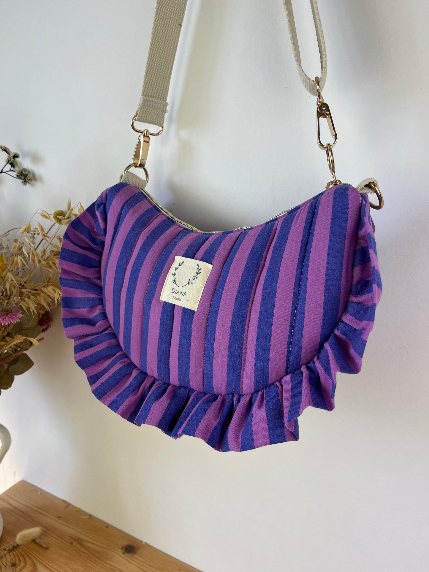 Milan the croissant bag jacquard roses and glittery tulle French-in stock