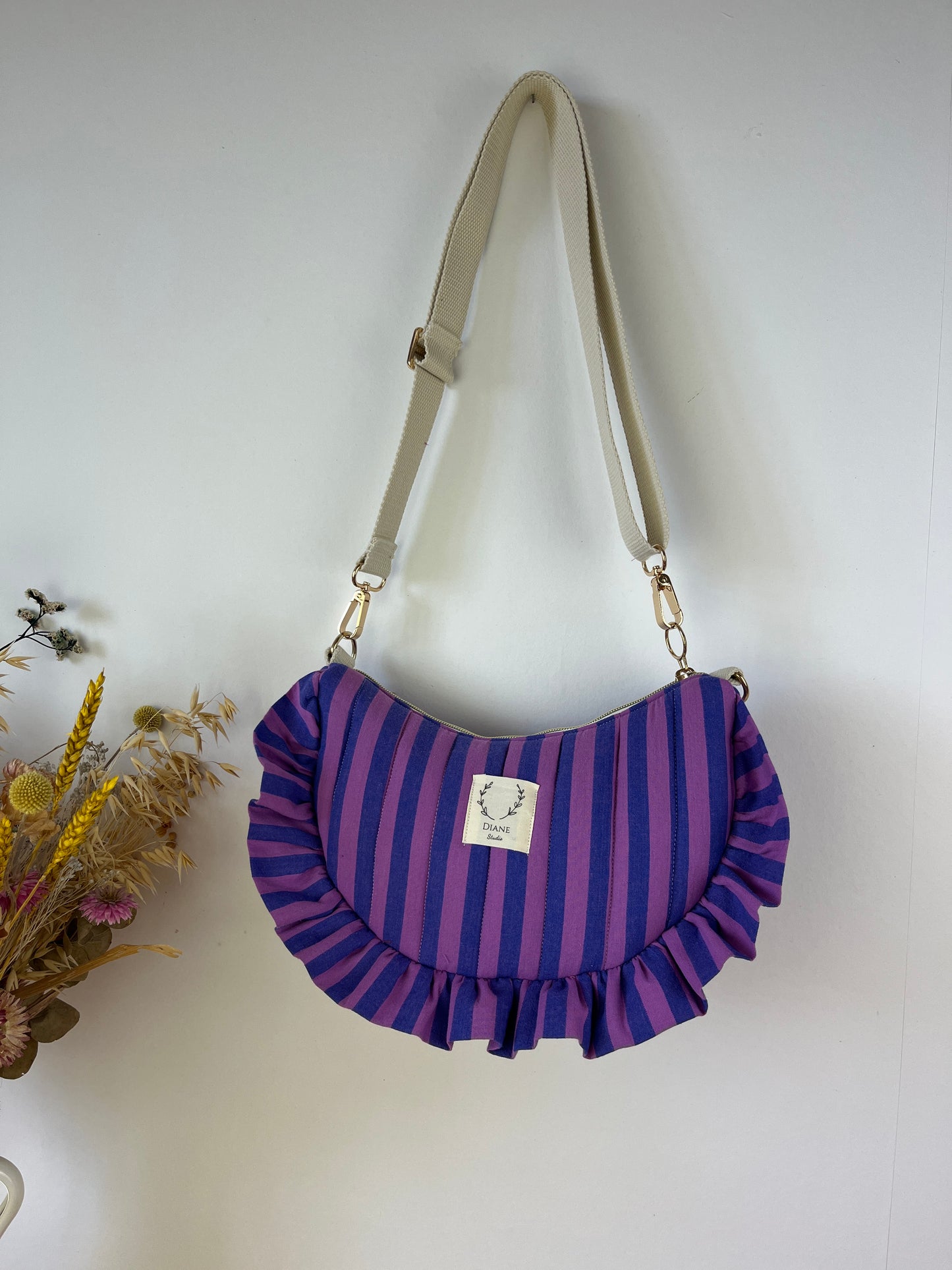 Milan the croissant bag jacquard roses and glittery tulle French-in stock