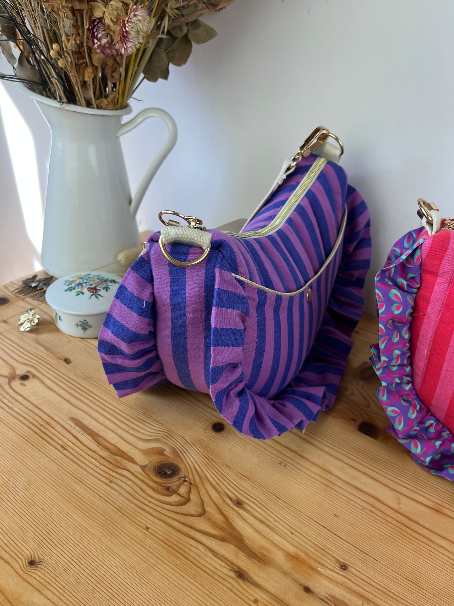 Milan the croissant bag jacquard roses and glittery tulle French-in stock