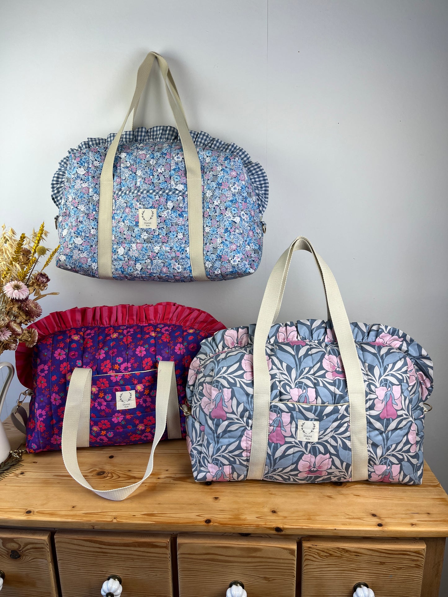 The 100% customizable ruffled diaper bag