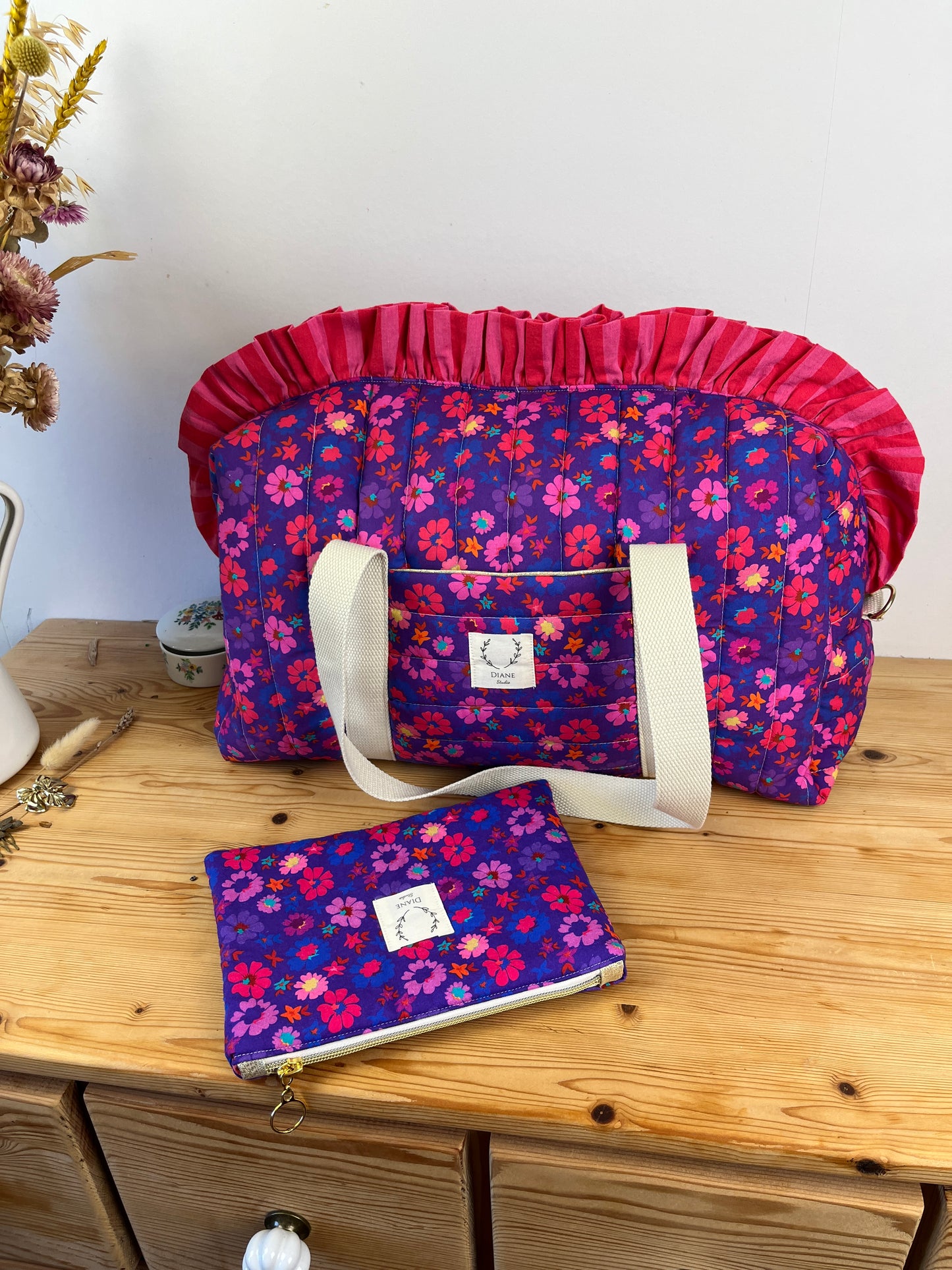 The 100% customizable ruffled diaper bag