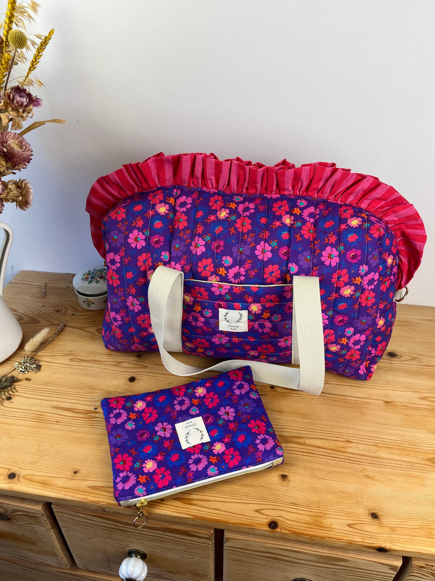Ruffled bag and pouch set - made to order