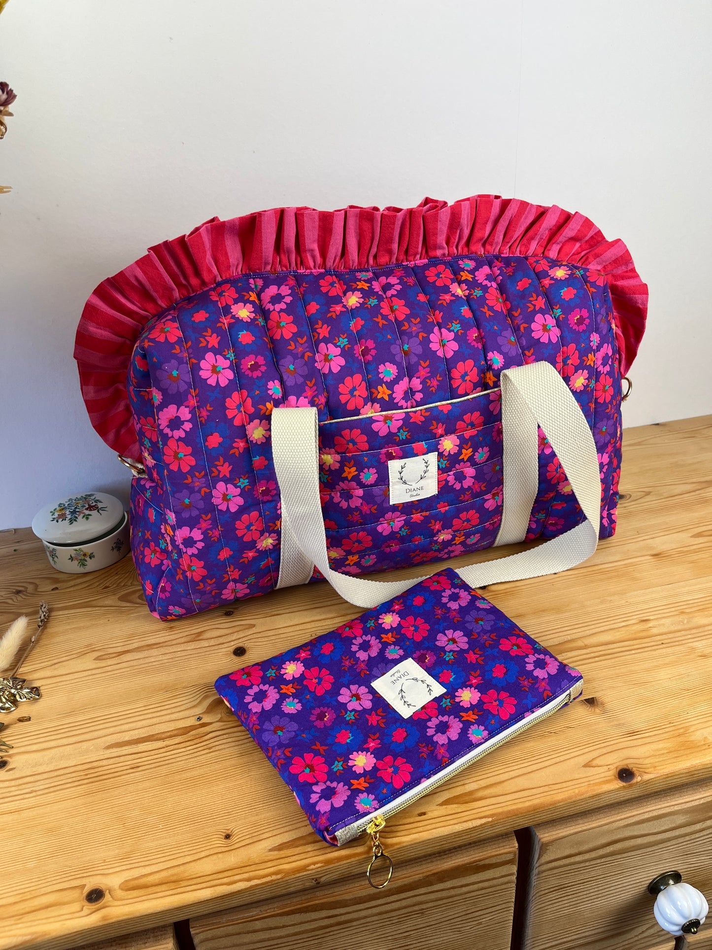 Ruffled bag and pouch set - made to order