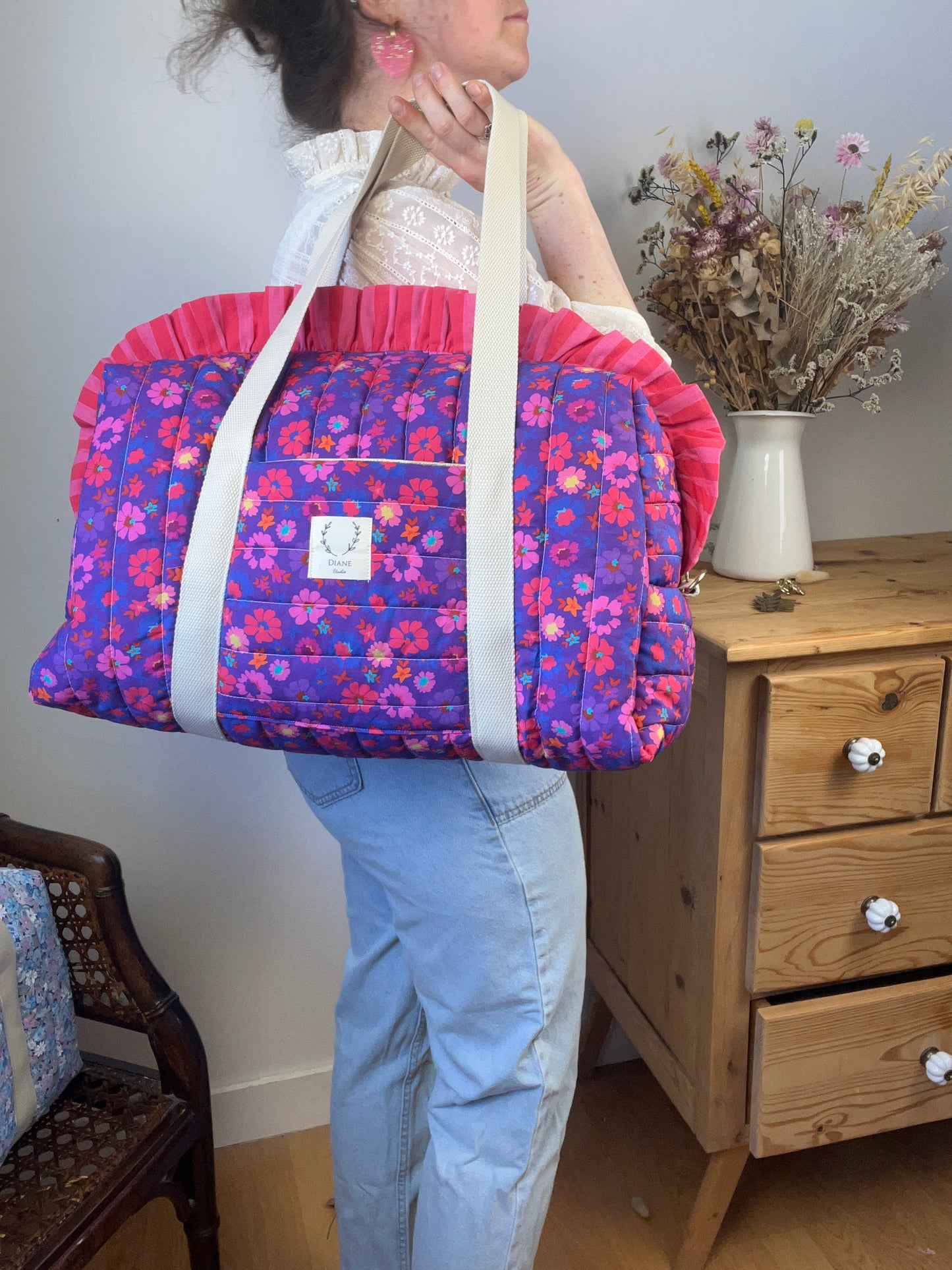 Ruffled bag and pouch set - made to order