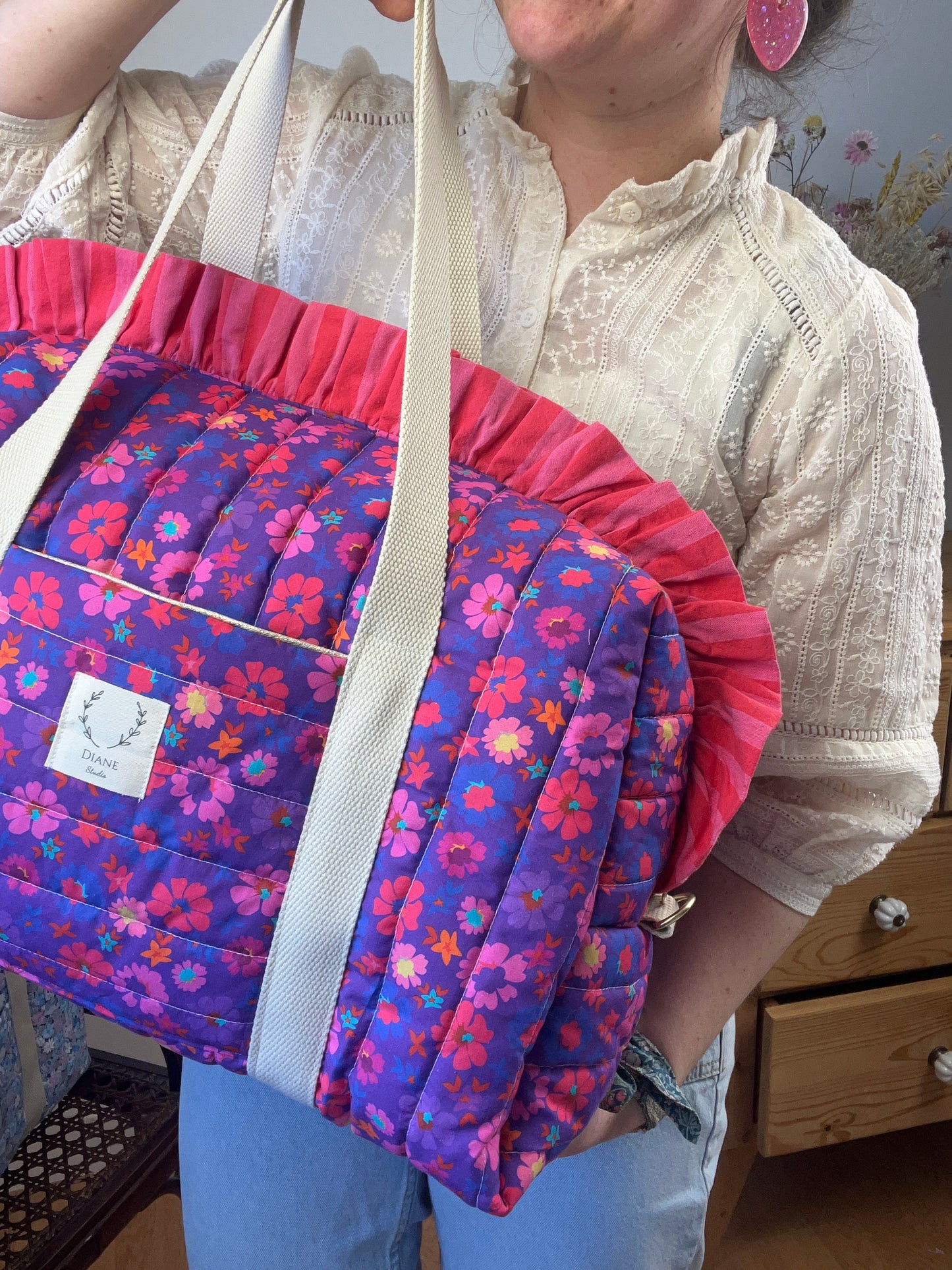 Ruffled bag and pouch set - made to order