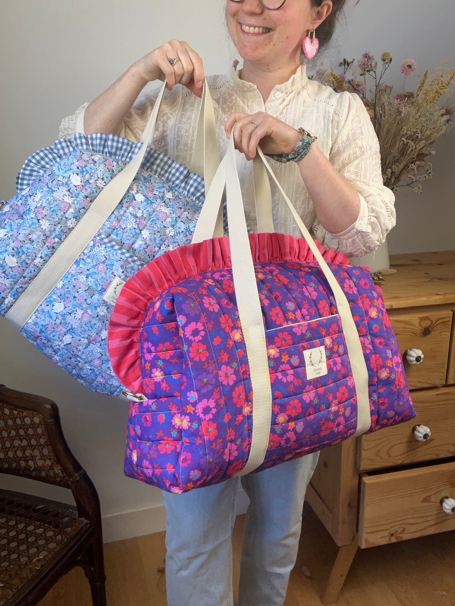 Ruffled bag and pouch set - made to order