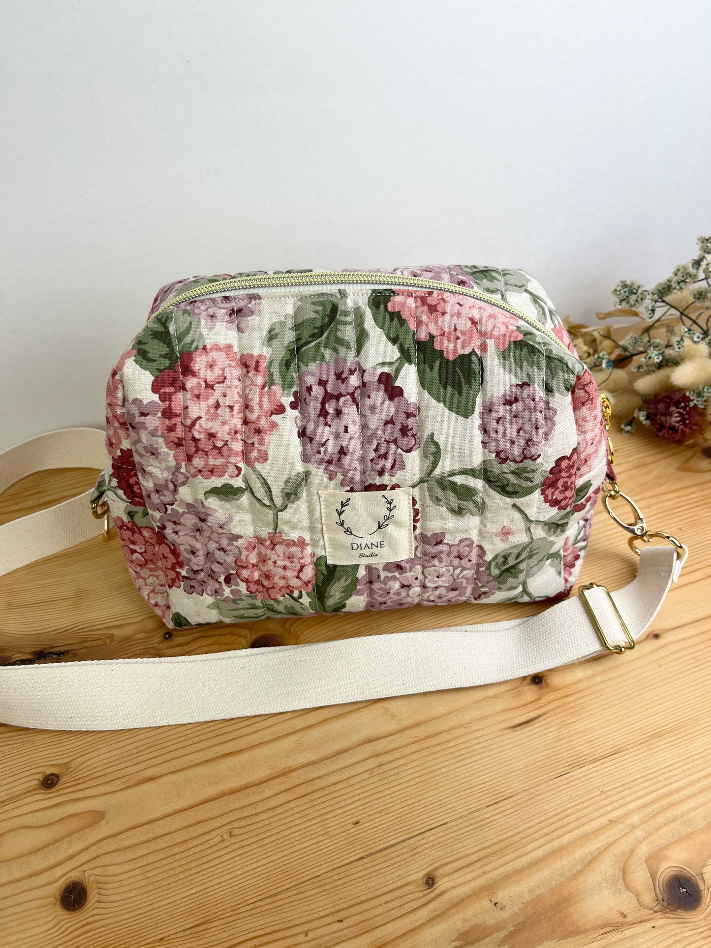 Colette le sac bandoulière hortensias roses -sur commande