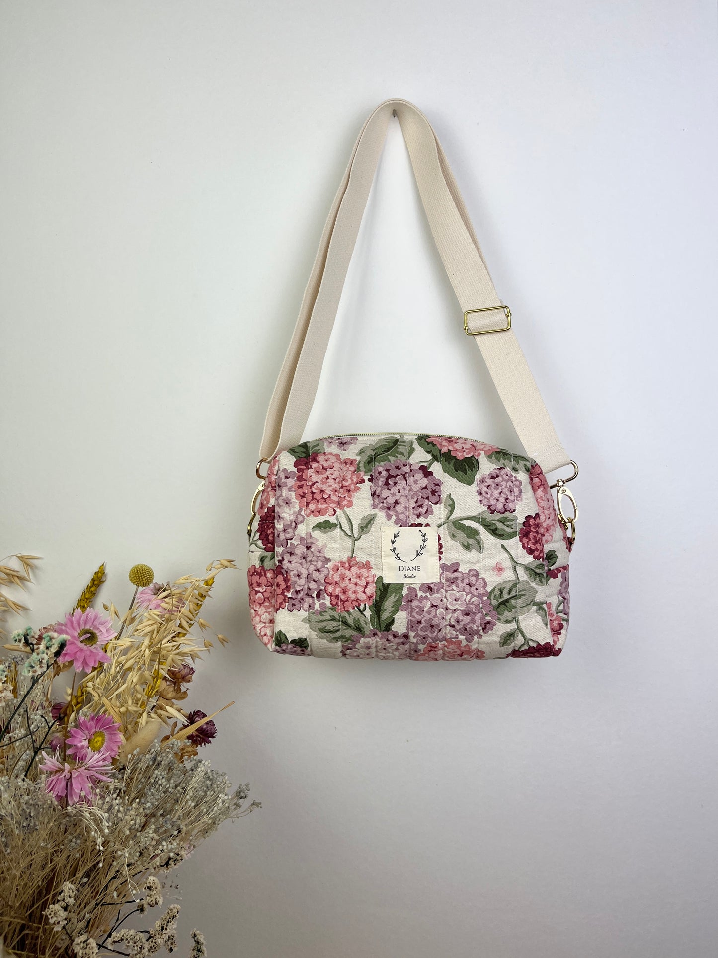 Colette le sac bandoulière hortensias roses -sur commande