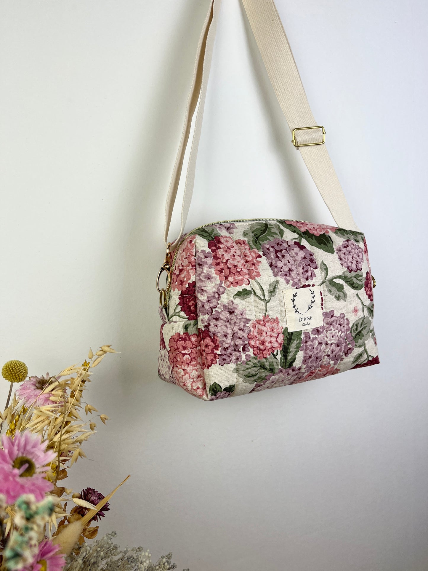 Colette le sac bandoulière hortensias roses -sur commande