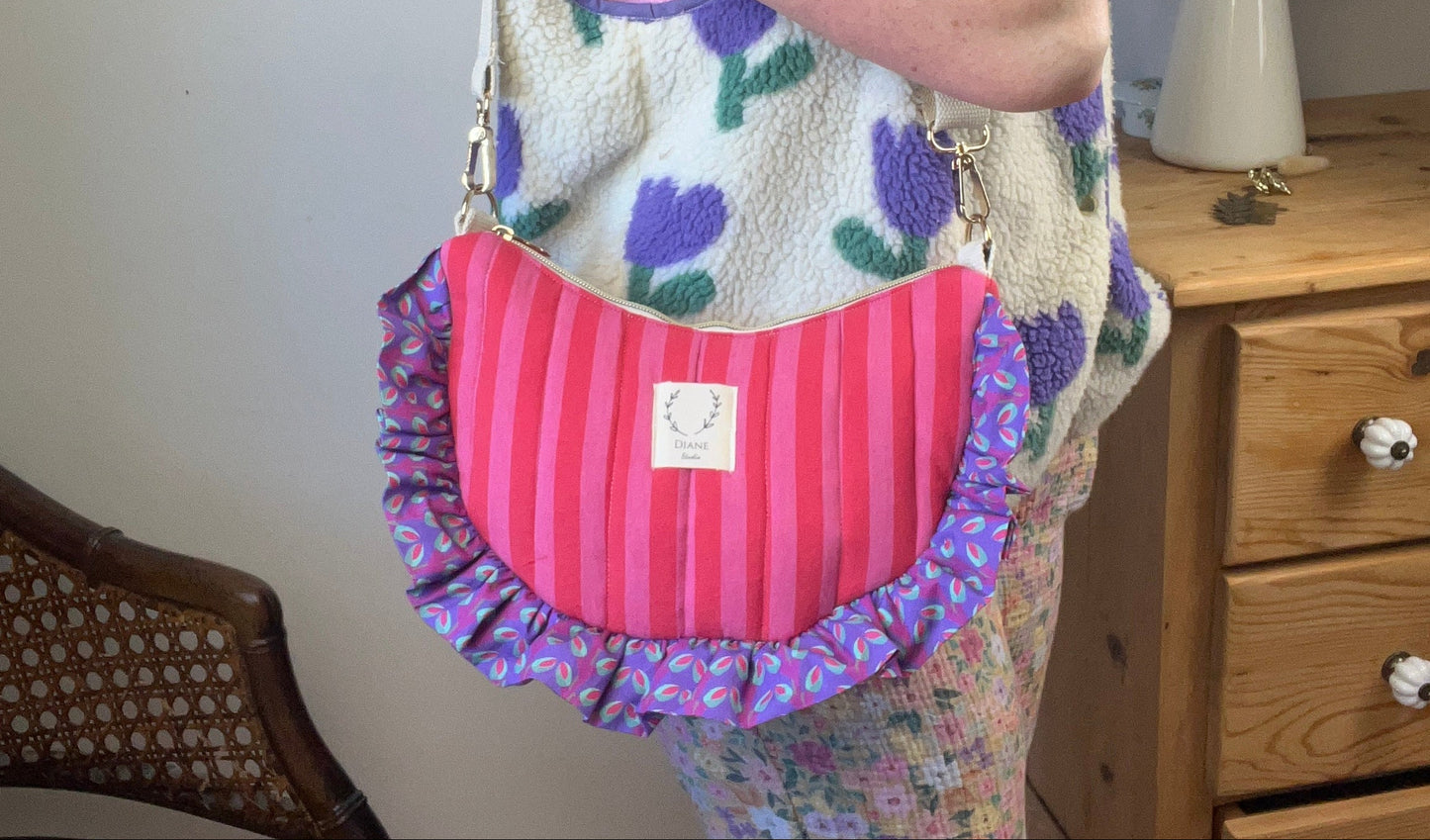 Milan the croissant bag jacquard roses and glittery tulle French-in stock