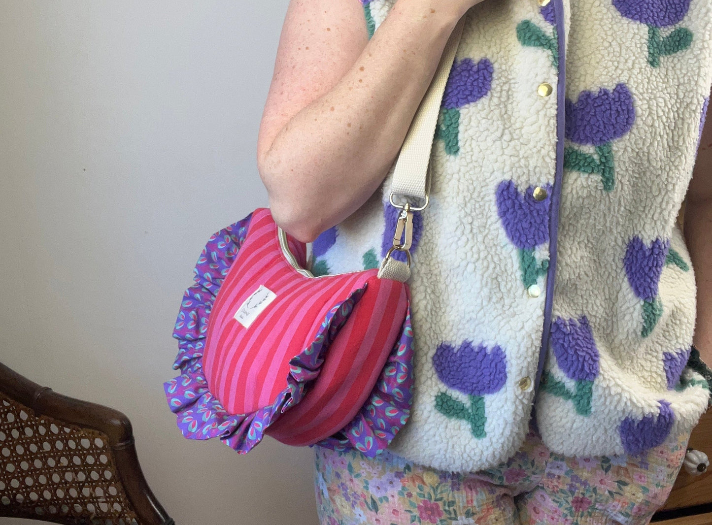 Milan the croissant bag jacquard roses and glittery tulle French-in stock