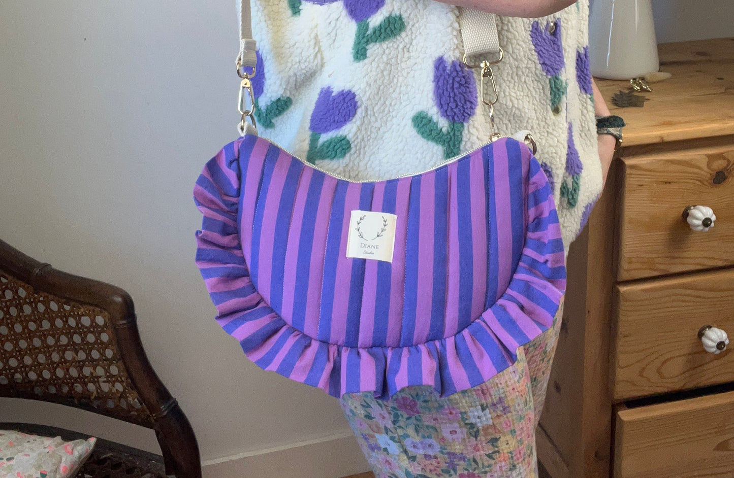 Milan the croissant bag jacquard roses and glittery tulle French-in stock
