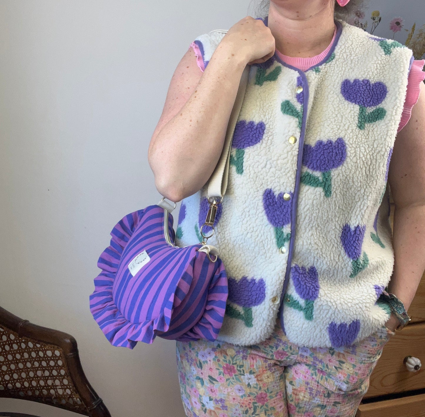 Milan the croissant bag jacquard roses and glittery tulle French-in stock