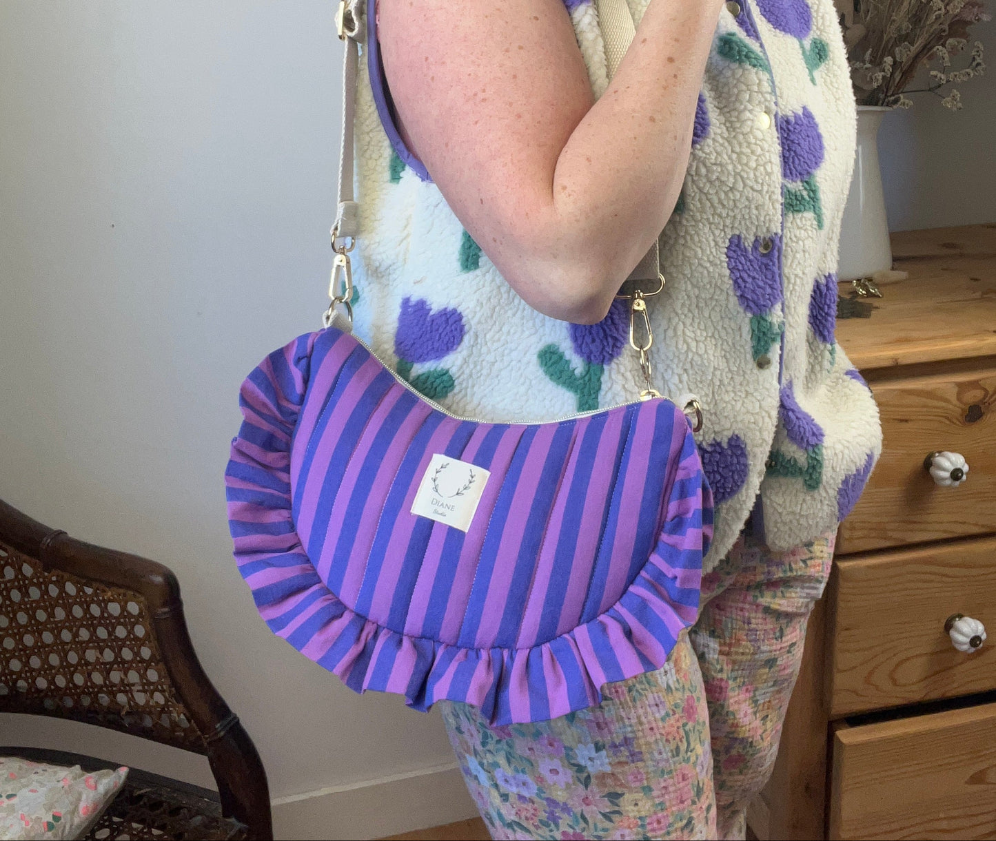 Milan the croissant bag jacquard roses and glittery tulle French-in stock